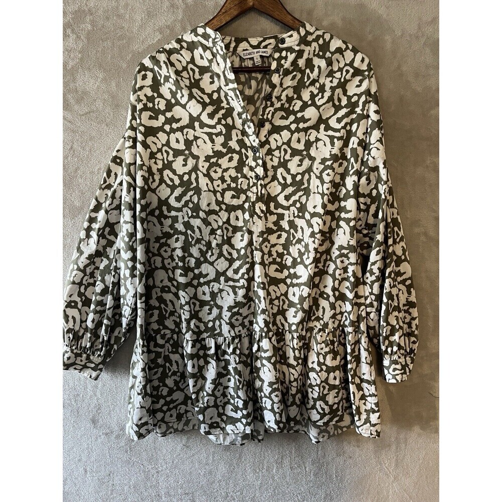 Elizabeth‎ & James Dress Women's S Oversized Green Drop Waist Tunic Mini Printed